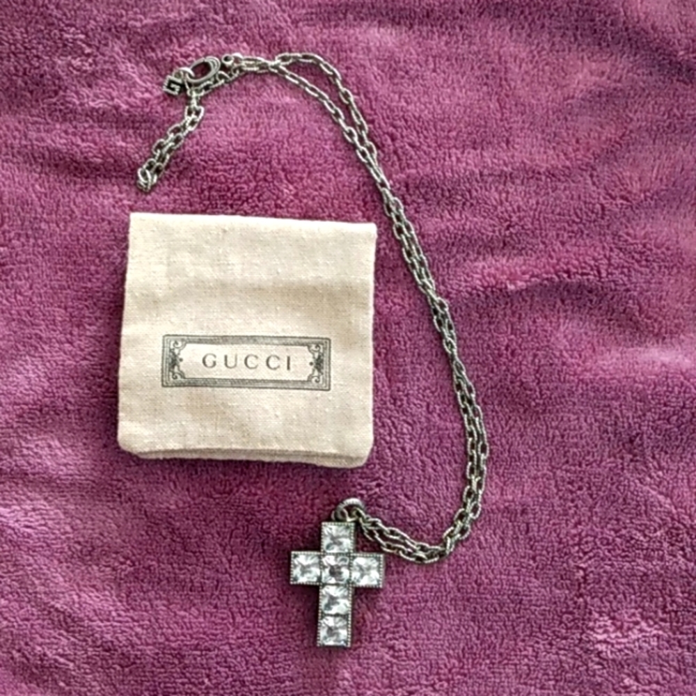 Gucci G Cube Crystal & Sterling Silver Cross Pendant Necklace